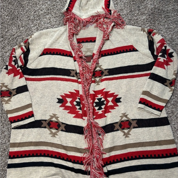 Absolutely Famous Red and Cream Hooded Cardigan Aztec print - Picture 11 of 11